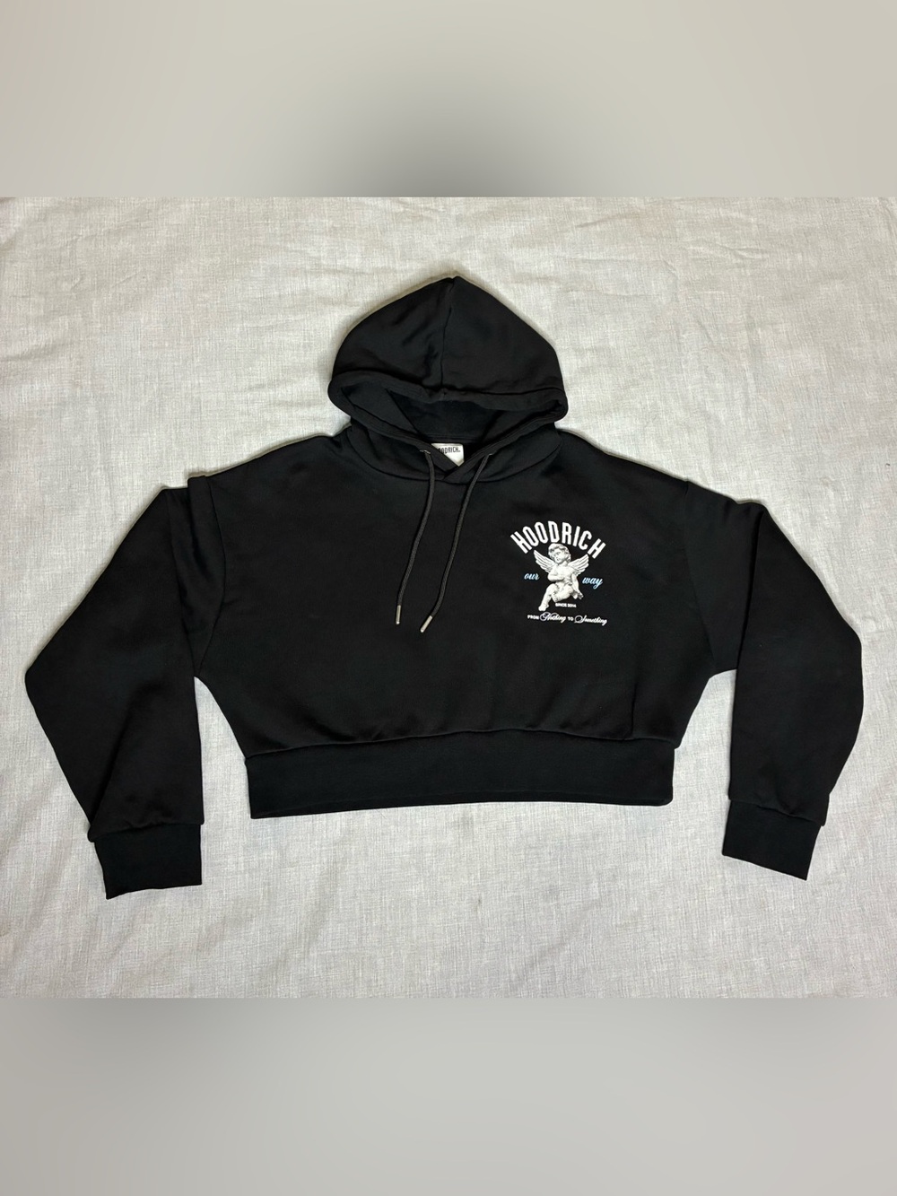 Hoodrich Woman’s Black Glow Angel Cropped Hoodie Size XL